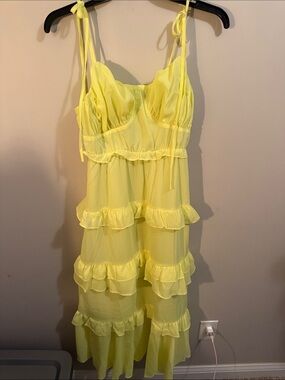 Pink Lily Yellow Ruffled Tie-Shoulder Maxi Dress